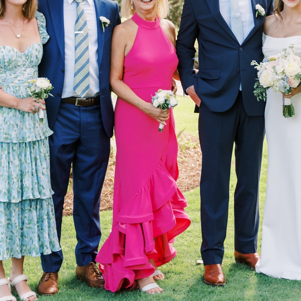 Bloomingdale’s Racerback Ruffle Hem Gown